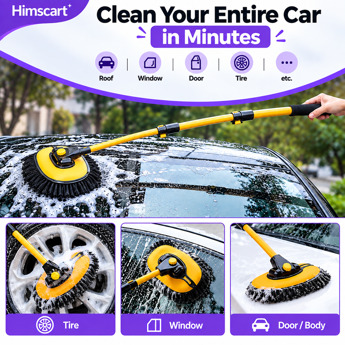 21° Curved Car Wash Brush with Telescopic Handle