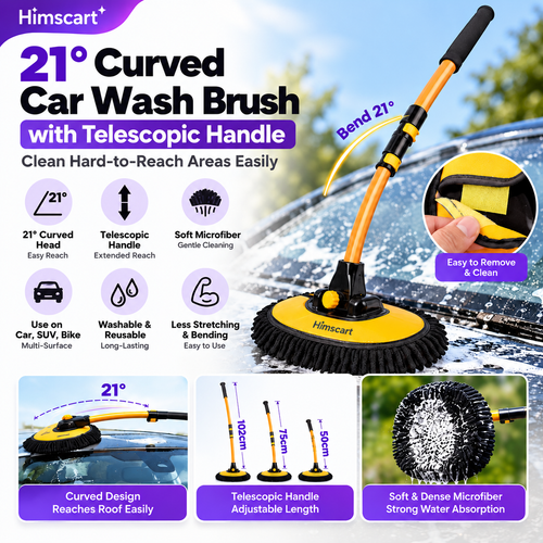 21° Curved Car Wash Brush with Telescopic Handle