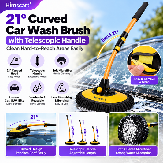 21° Curved Car Wash Brush with Telescopic Handle